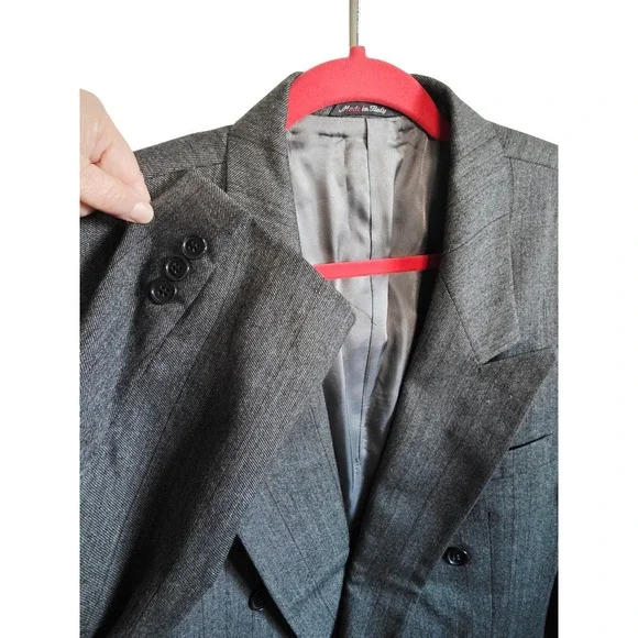 LIDO Mens 42 Double Breasted Wool Blazer Made in Italy Charcoal Pinstripe